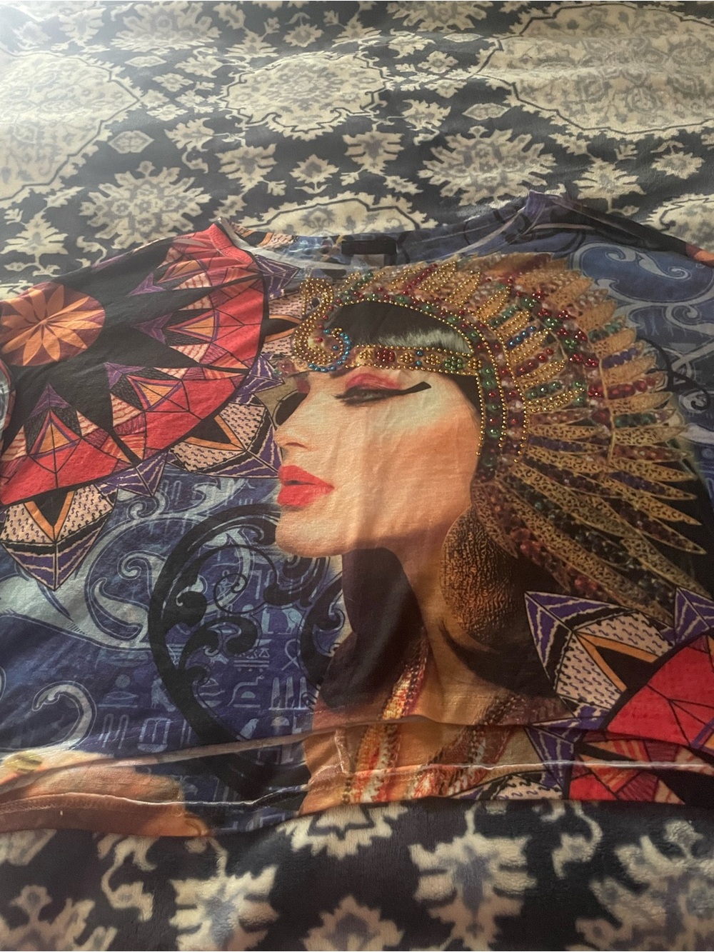 Women’s Graphic Egyptian Goddess Print Top in Multicolor